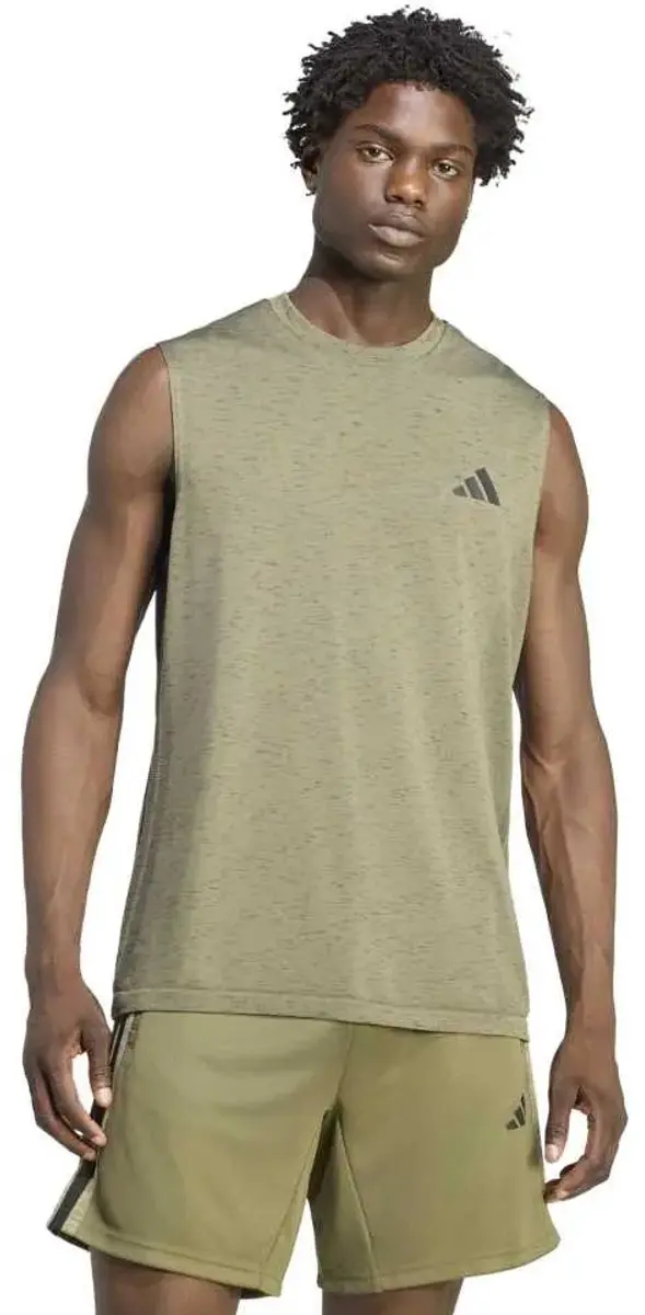 Adidas Workout Essentials Mouwloos T-shirt Olive Strata Melange M