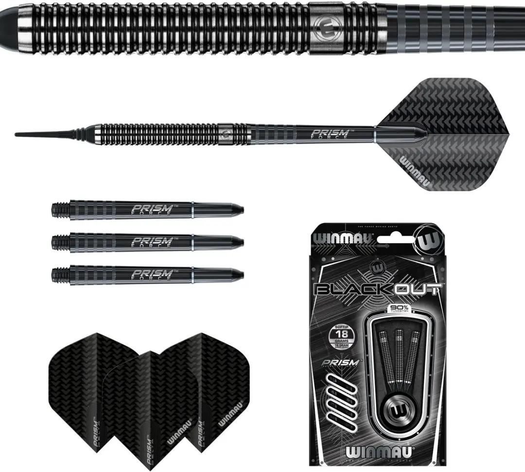 Winmau Blackout Soft Tip Darts 3 Stuks - Zwart/Zilver