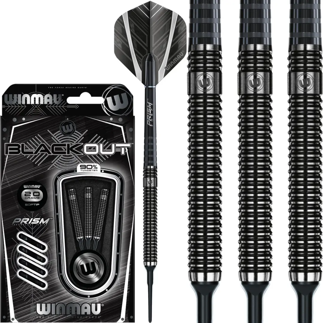 Winmau Blackout Soft Tip Darts 3 Stuks - Zwart/Zilver