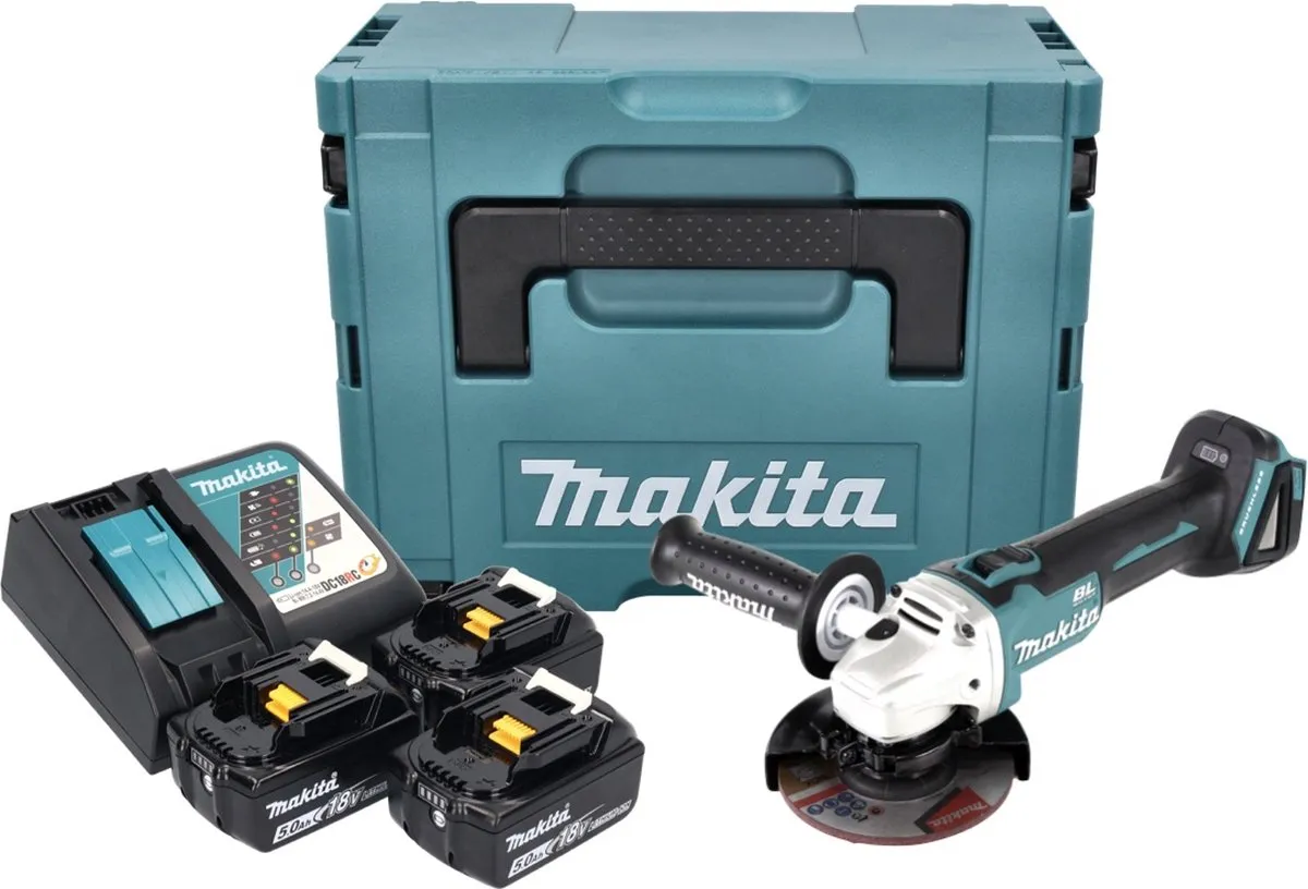 Makita DGA504RT3J Accu Haakse Slijper 18V - 3x 5.0Ah + Lader + Makpac