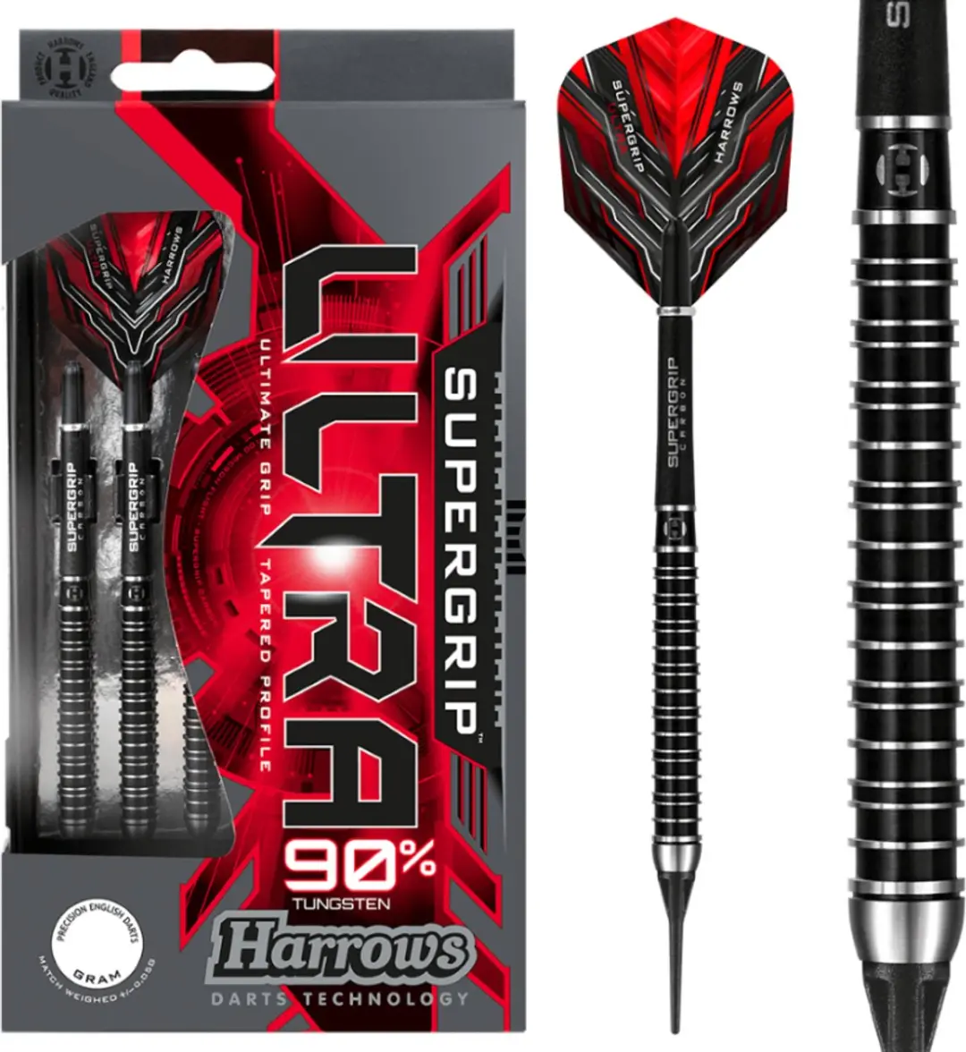 Harrows Supergrip Ultra 90% Soft Tip Darts - 3 Stuks - Rood/Zwart