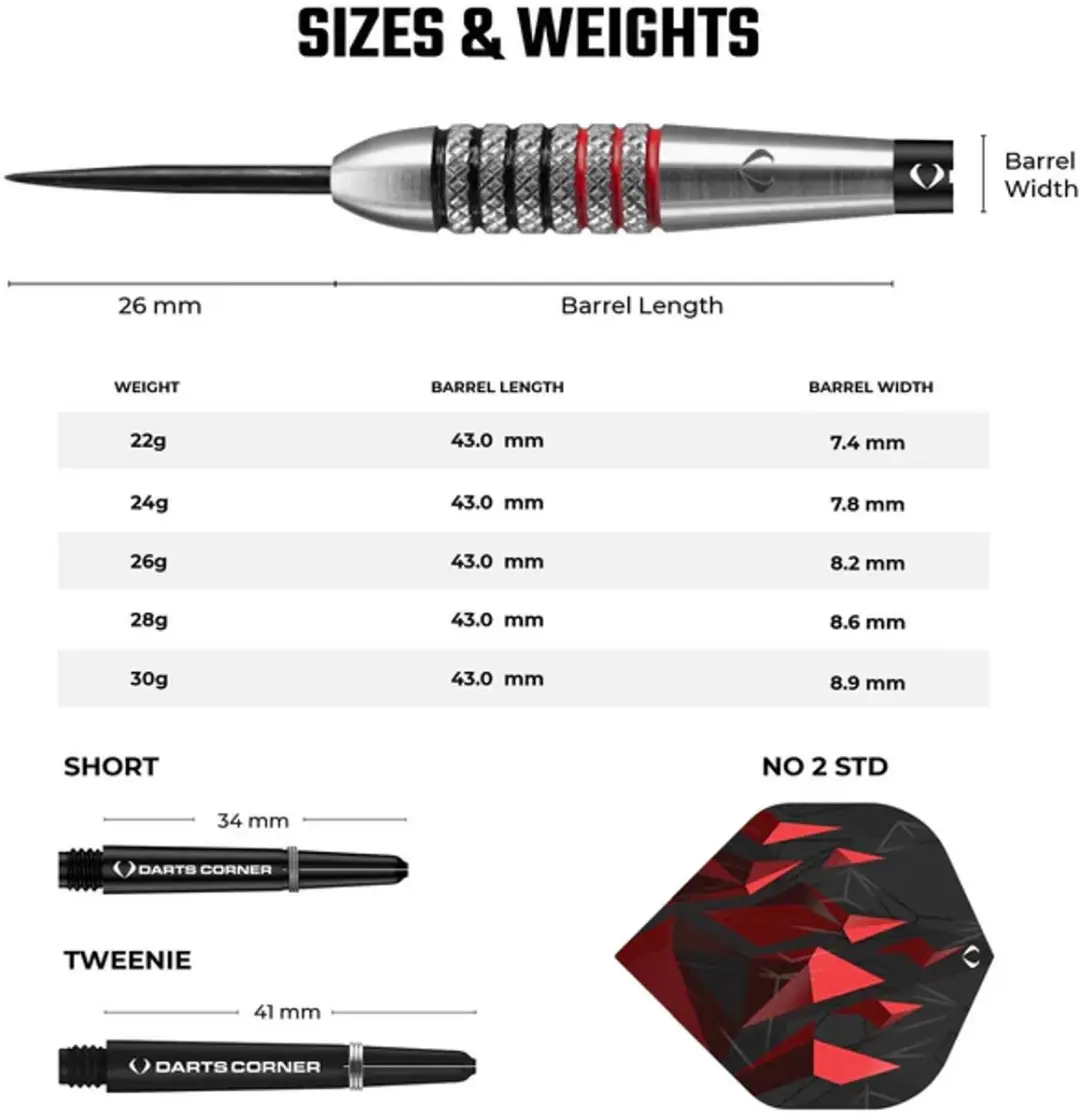 Dartscorner Astrofire Knurled Steel Tip Darts 26g - 3 Stuks - Rood