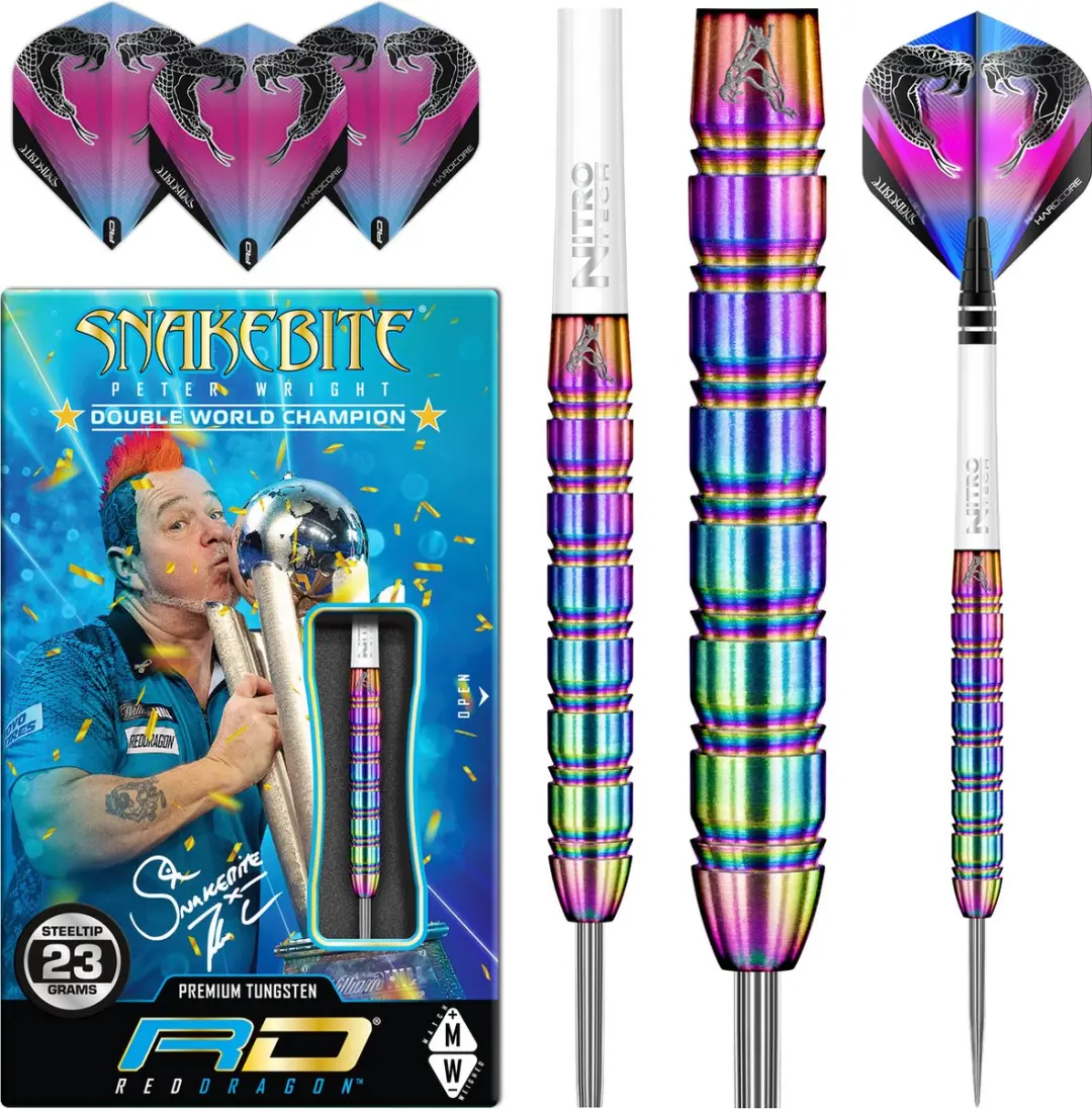 Red Dragon Peter Wright Snakebite 1 Dartpijlen - 3 Stuks - Zilver/Regenboog