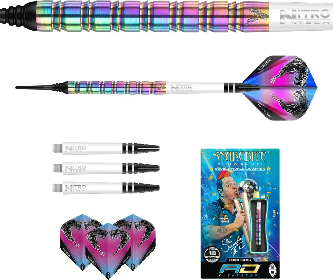 Red Dragon Peter Wright Snakebite 1 Darts - 3 Stuks - Regenboog