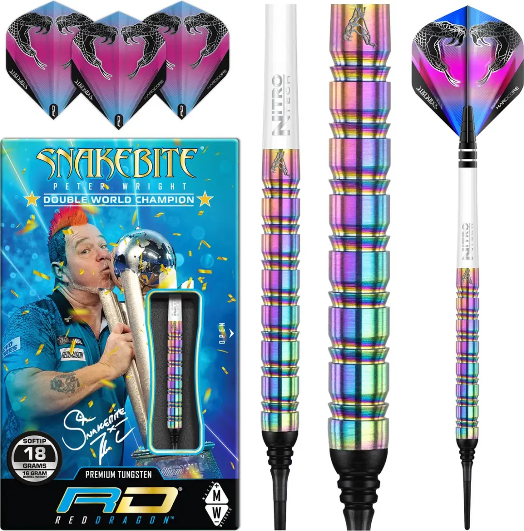 Red Dragon Peter Wright Snakebite 1 Darts - 3 Stuks - Regenboog