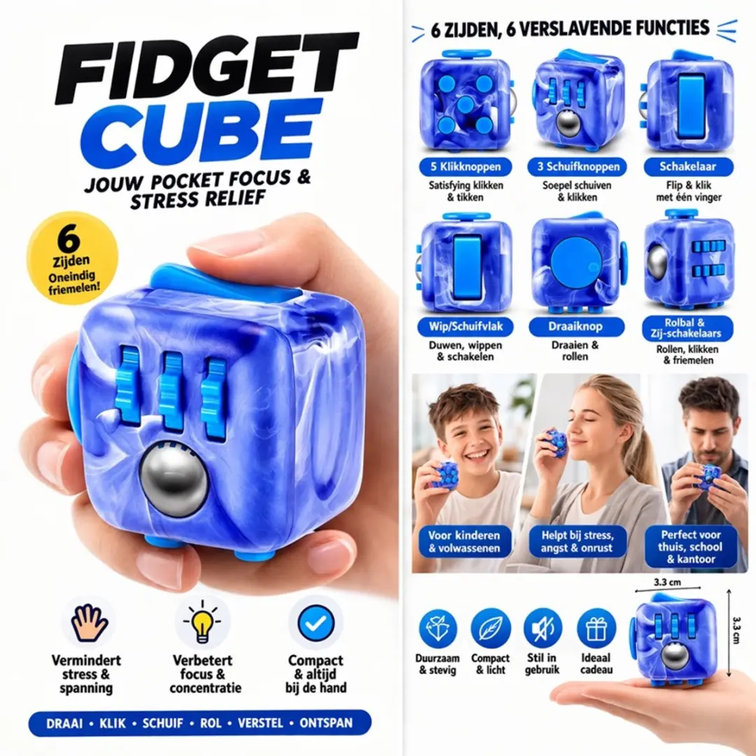 ZURU Fidget Marble Cube Friemelkubus - 3,5 cm - Blauw