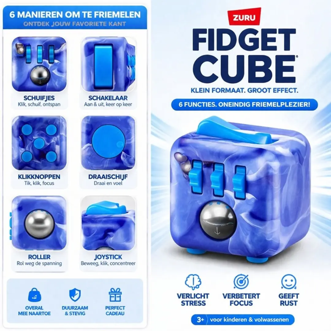 ZURU Fidget Marble Cube Friemelkubus - 3,5 cm - Blauw