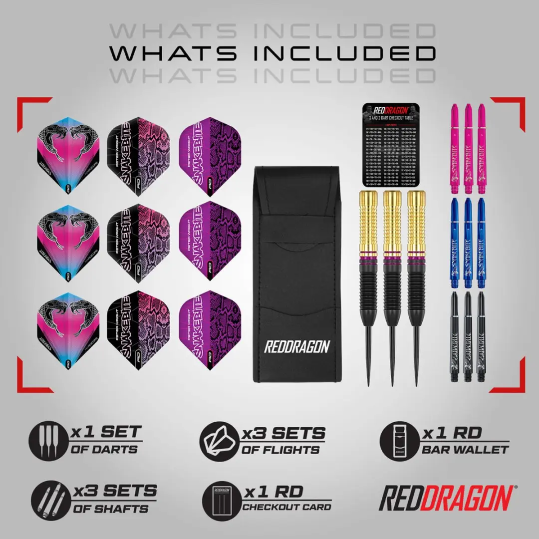 Red Dragon Peter Wright Snakebite Dartpijlen - 3 Stuks - Blauw/Goud/Zwart
