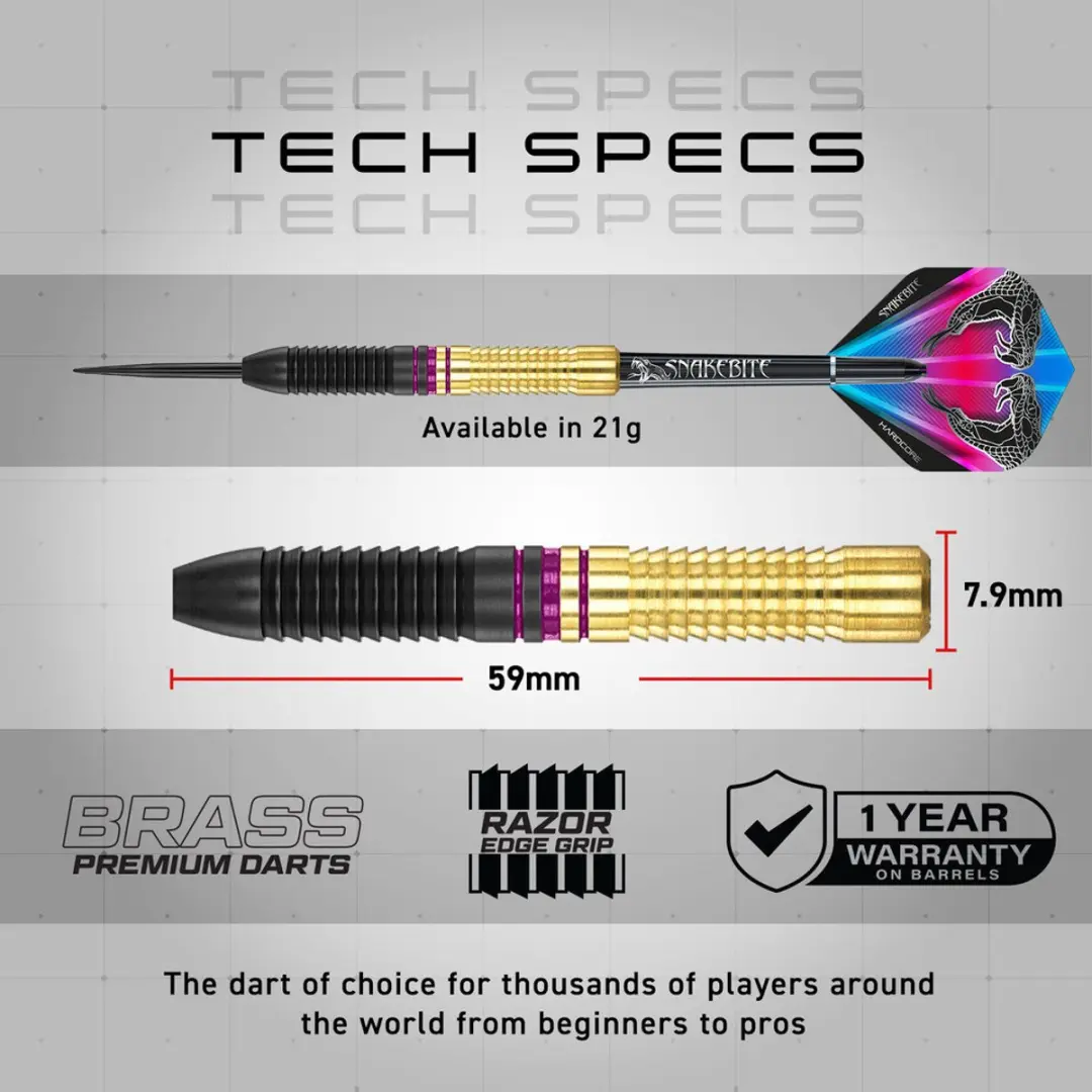 Red Dragon Peter Wright Snakebite Dartpijlen - 3 Stuks - Blauw/Goud/Zwart