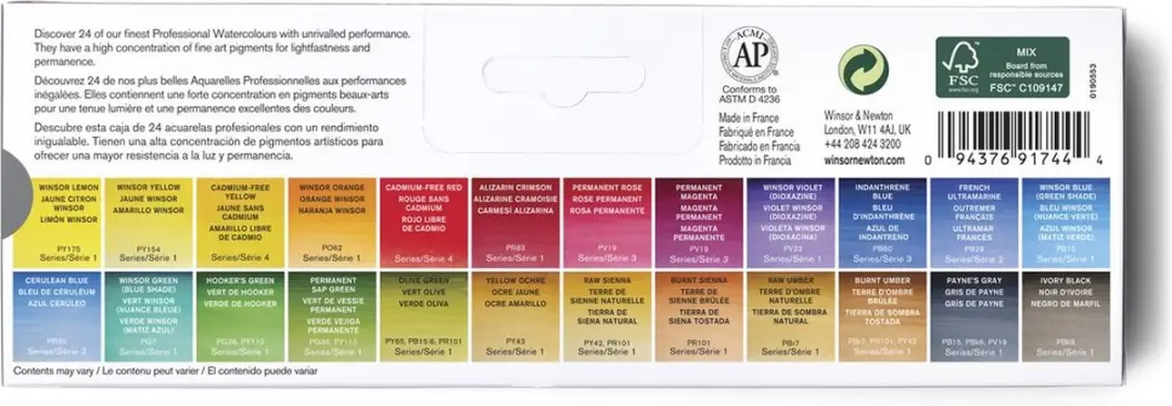 Winsor & Newton Professional Water Colour 24 Kleuren - Complete Set