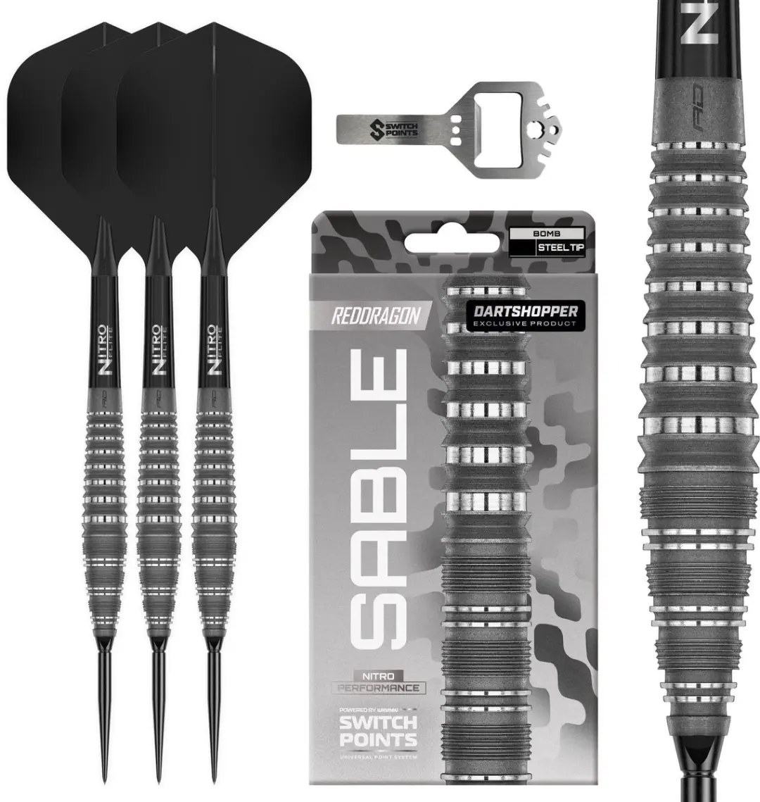 Red Dragon Sable Grey Bomb Switch Point Dartpijlen