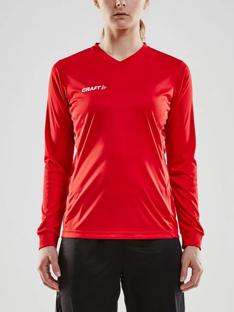 Craft Squad Jersey Solid LS Sportshirt Dames - L - Rood/Wit