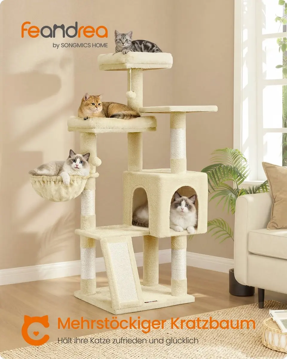 Songmics Krabpaal 136cm - Sisal & Pluche - 3 Platforms