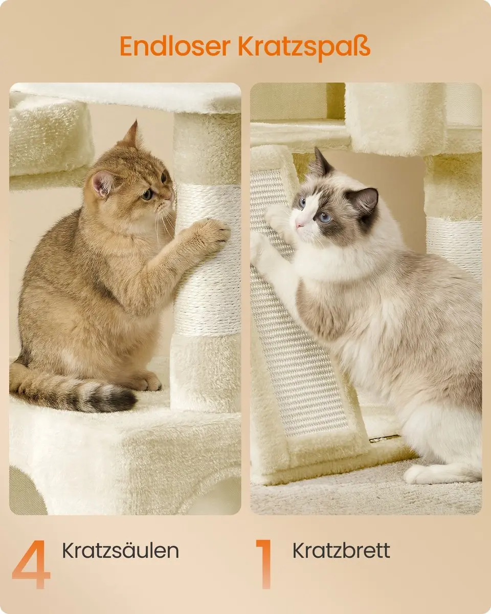 Songmics Krabpaal 136cm - Sisal & Pluche - 3 Platforms