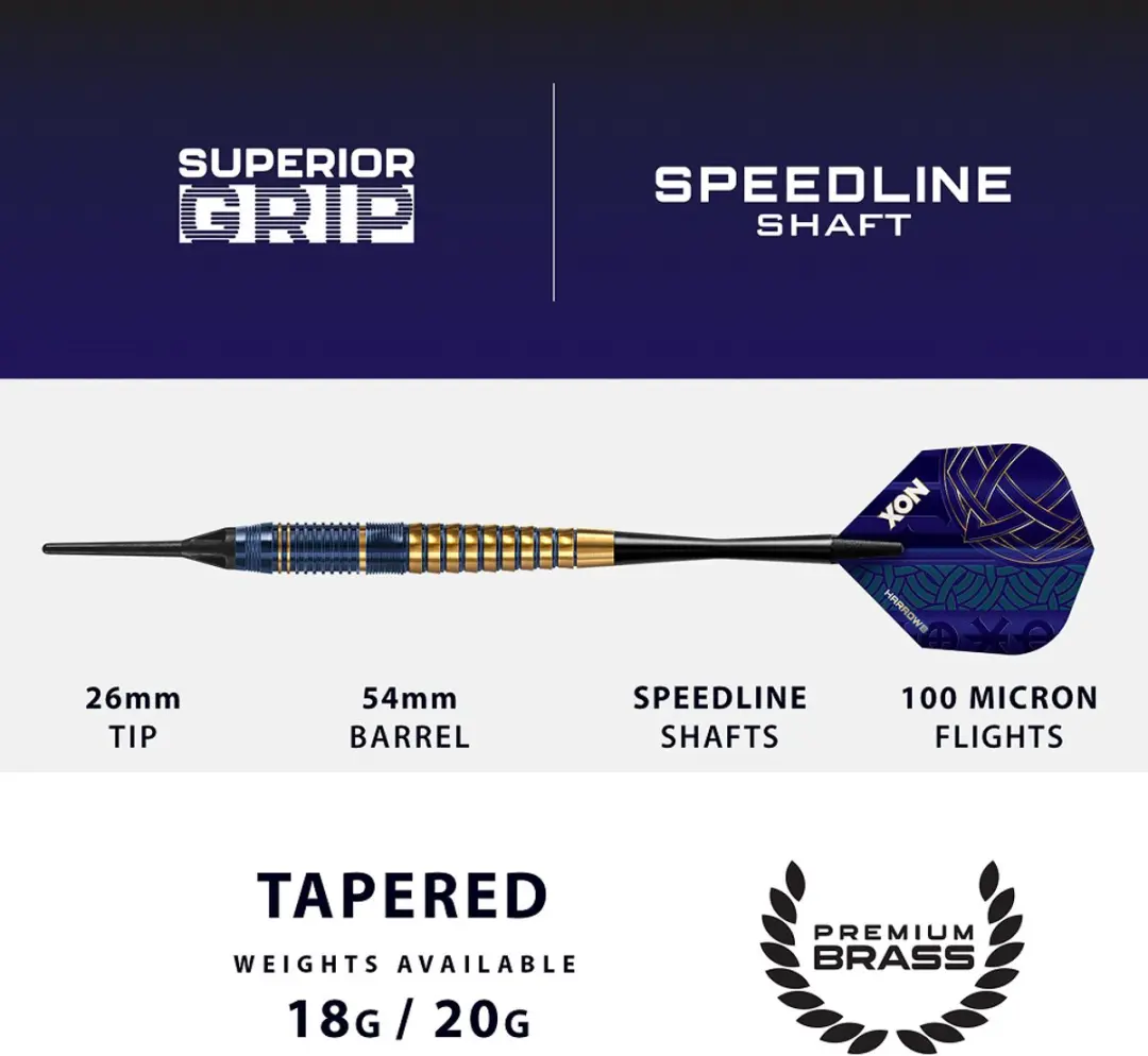 Harrows Nox Brass Soft Tip Darts - 3 Stuks - Blauw/Goud