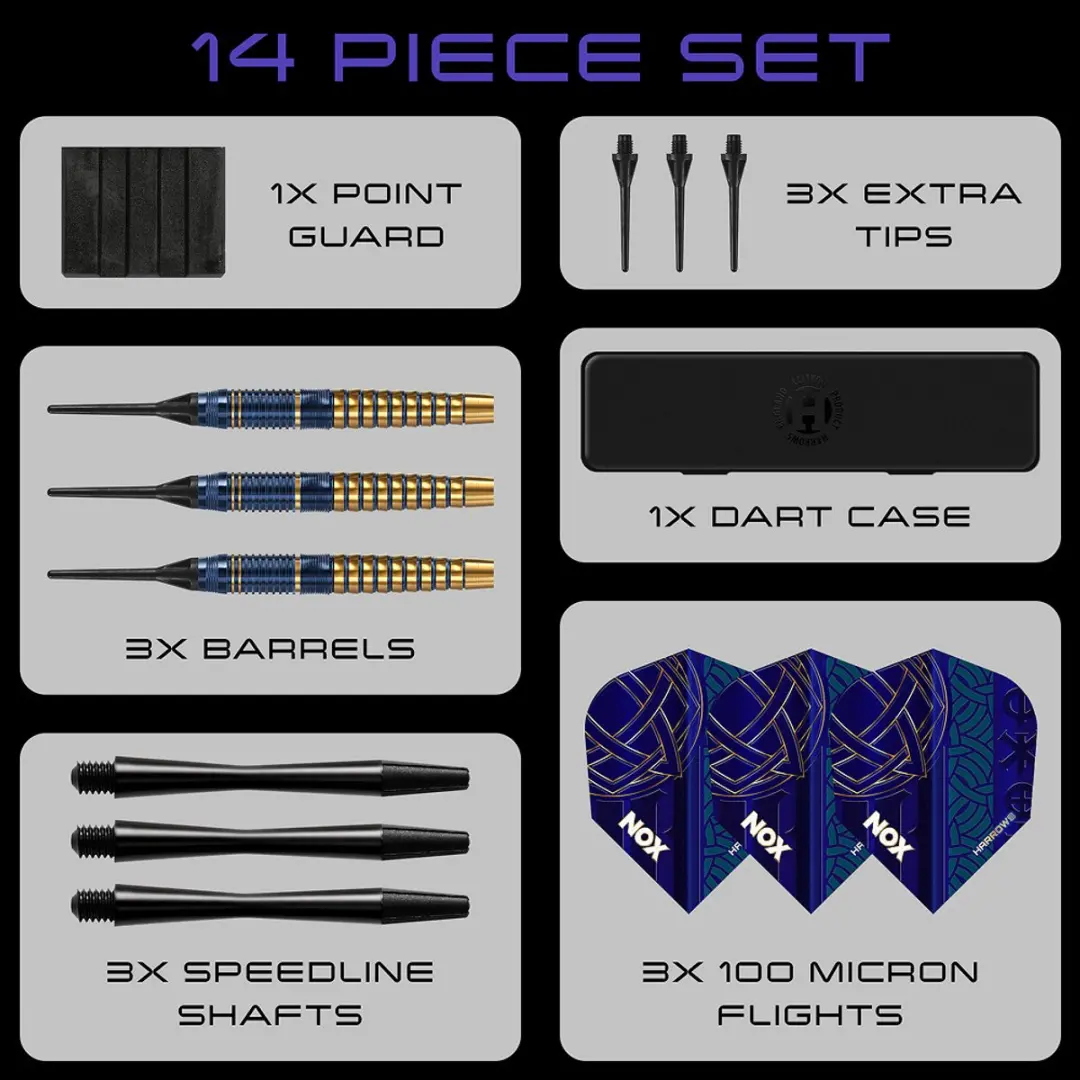 Harrows Nox Brass Soft Tip Darts - 3 Stuks - Blauw/Goud