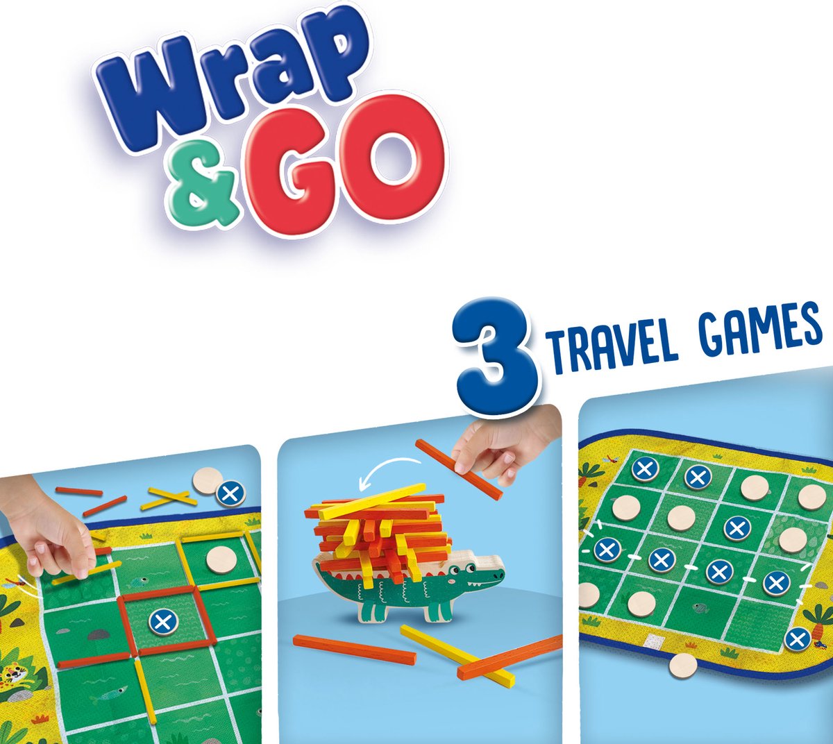 SES - Wrap&Go reisspellen - Vier op een lijn - Kamertje verhuur - Pak kroko - 3 in 1 - travel size - speelbord is de bewaartas