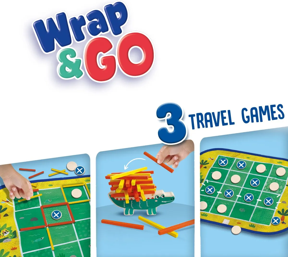 SES Creative Wrap&Go Reisspellen - Vier op een rij/Kamertje verhuur - 3-in-1 - Krokodillenprint