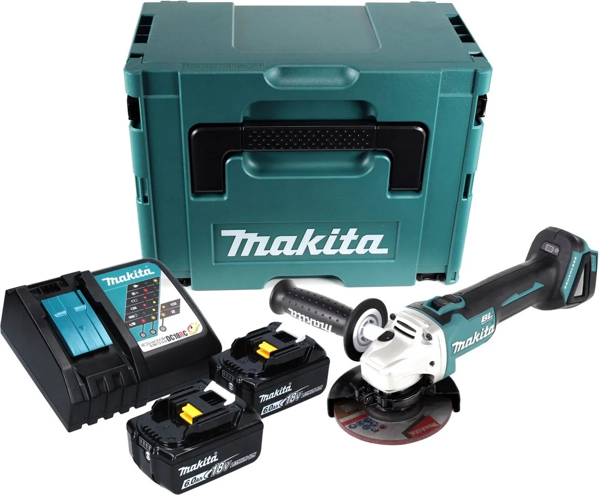 Makita DGA 504 RGJ Haakse Slijper 125mm - 18V - 2x 6.0Ah Accu + Lader