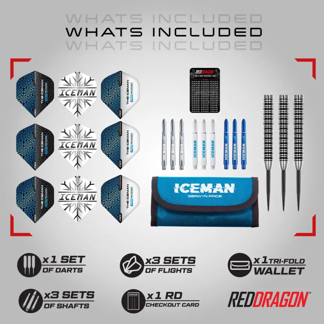 Red Dragon Gerwyn Price Iceman Champions Series Dartpijlen 3-delig - Blauw/Zilver/Zwart