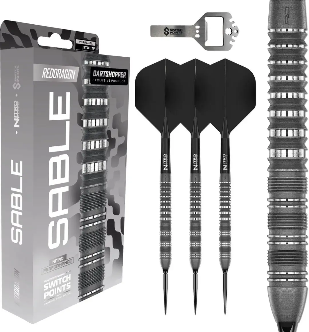 Red Dragon Sable Grey Parallel Switch Point Dartpijlen - 3 Stuks