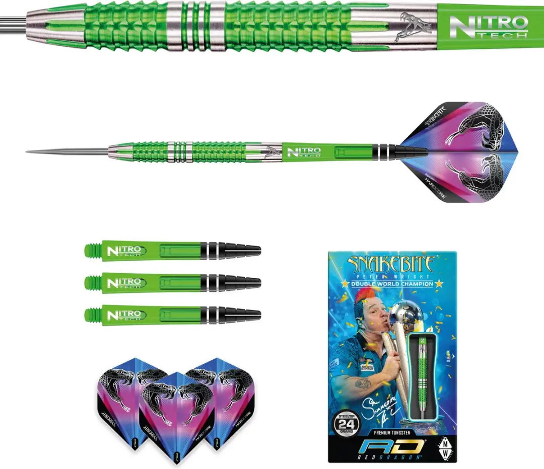 Red Dragon Peter Wright Snakebite Mamba 2 Dartpijlen - 3 Stuks - Groen/Zilver