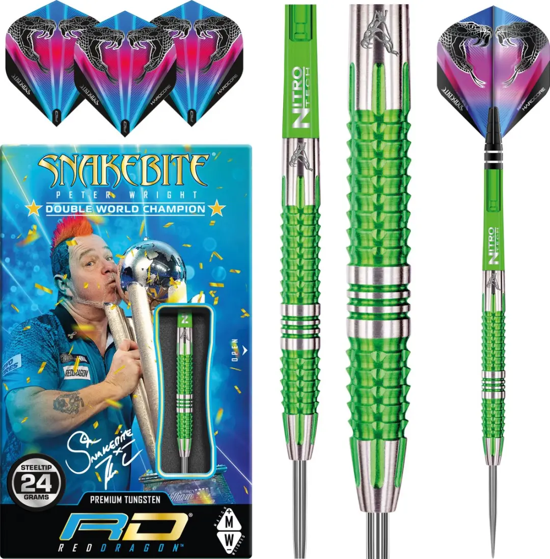 Red Dragon Peter Wright Snakebite Mamba 2 Dartpijlen - 3 Stuks - Groen/Zilver