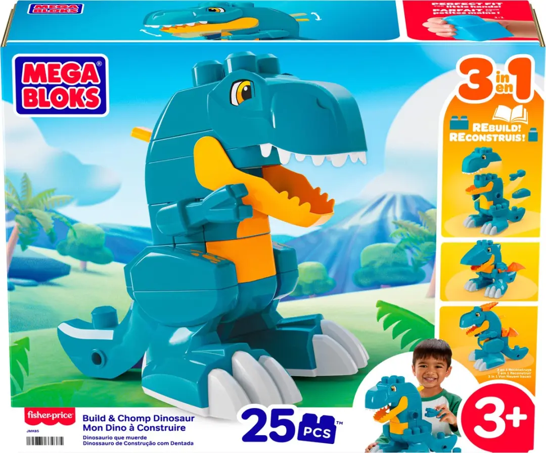 Mega Bloks Fisher-Price Bouw en Hap Dinosaurus T-Rex - 25 Stuks - Meerkleurig