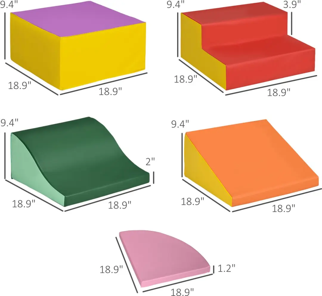 Homcom Kids Soft Play Set 150x100x24cm - 6-delig - Roze/Geel/Orange/Rood/Paars/ Groen