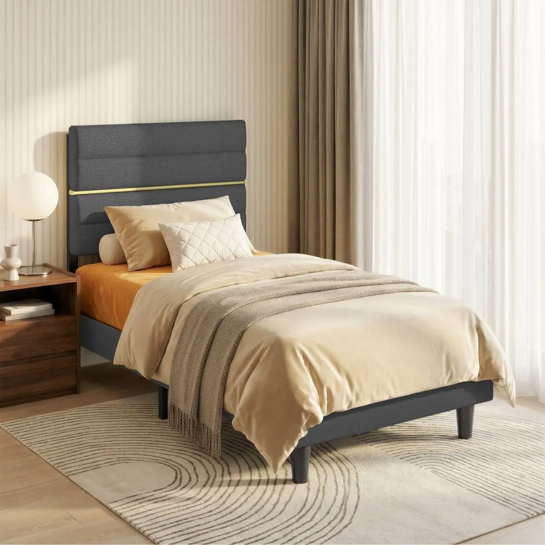 Songmics Eenpersoons Bedframe 90x200cm - Leigrijs - 250 kg