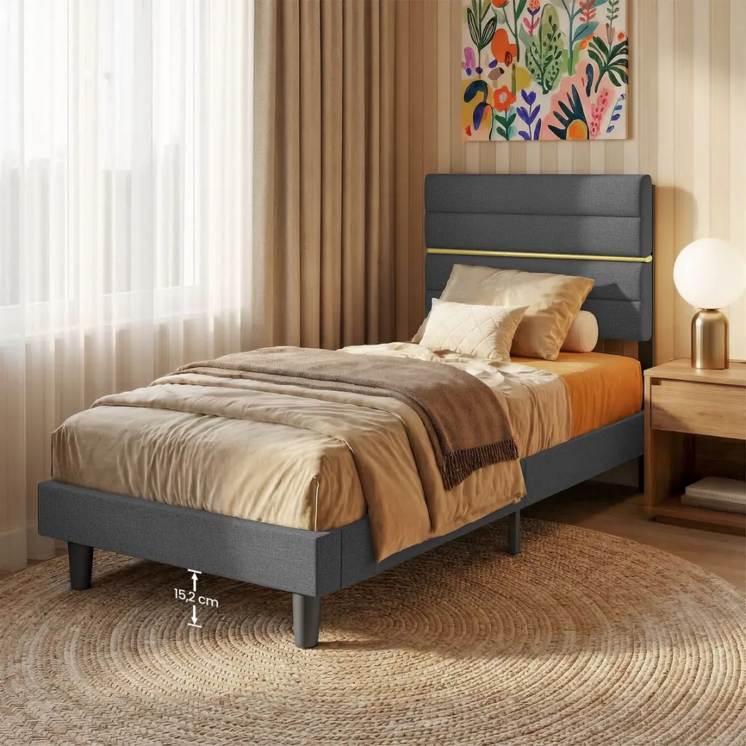 Songmics Eenpersoons Bedframe 90x200cm - Leigrijs - 250 kg