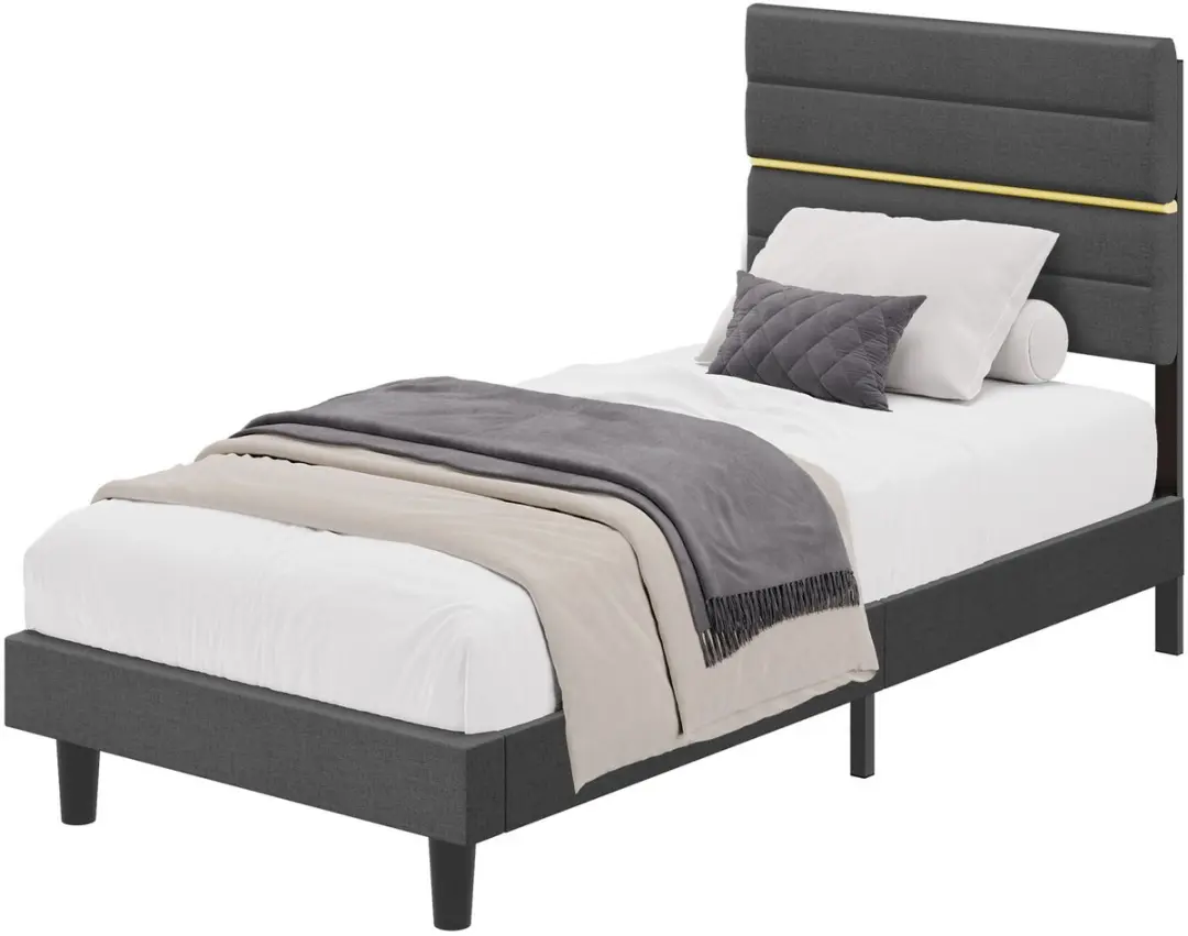Songmics Eenpersoons Bedframe 90x200cm - Leigrijs - 250 kg