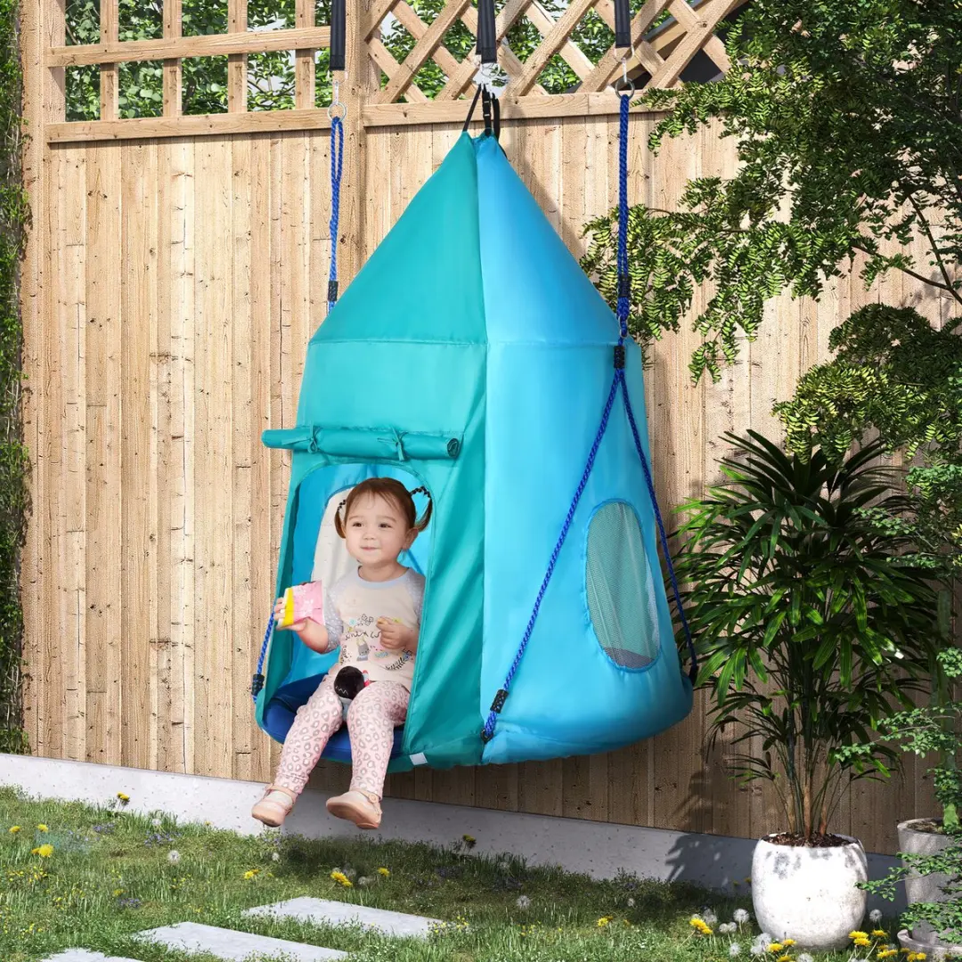 Outsunny Nestschommel met Tent - Ø100x150cm - Blauw