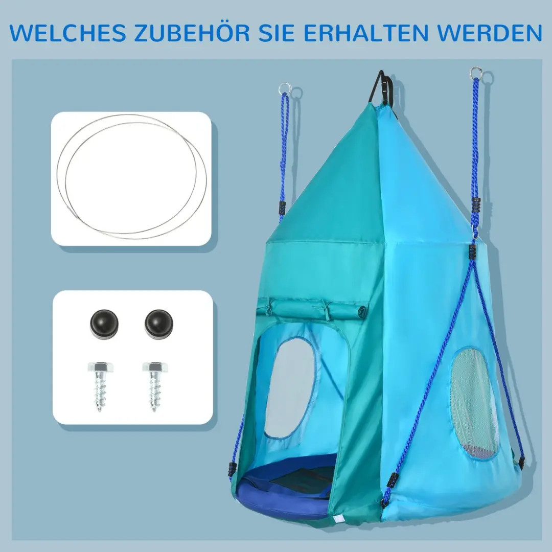 Outsunny Nestschommel met Tent - Ø100x150cm - Blauw