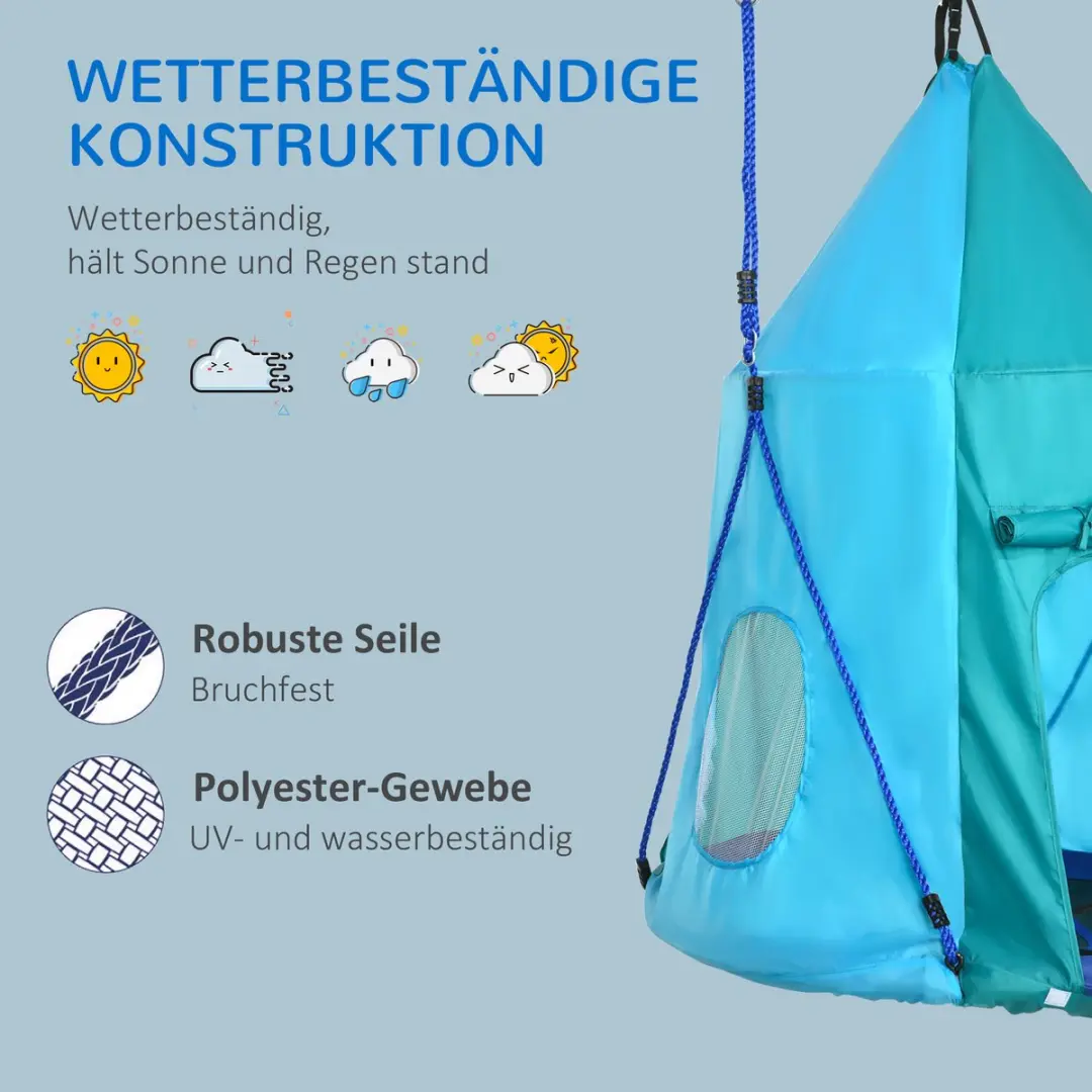 Outsunny Nestschommel met Tent - Ø100x150cm - Blauw