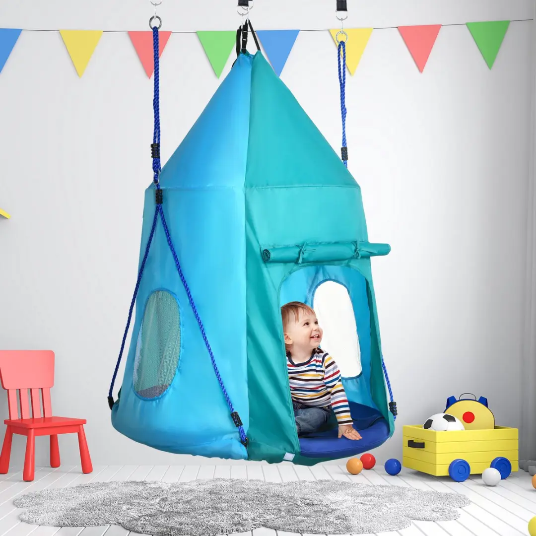 Outsunny Nestschommel met Tent - Ø100x150cm - Blauw