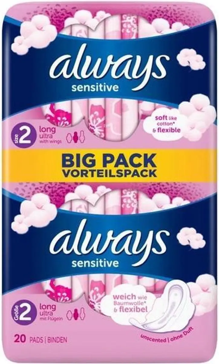 Always Sensitive Maandverband L - 60 Stuks (3x20) - Wit/Roze - afbeelding 6 van 6