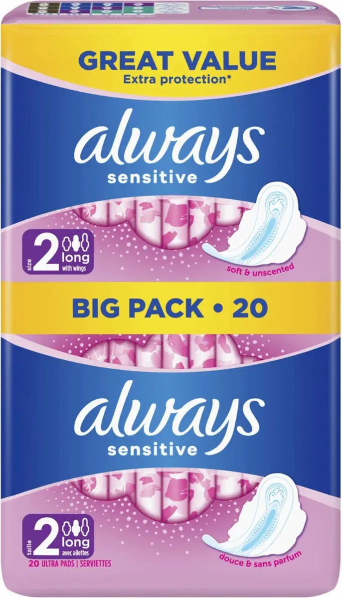 Always Sensitive Maandverband L - 60 Stuks (3x20) - Wit/Roze
