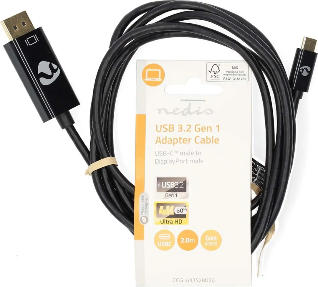 Nedis USB-C Adapter CCGL64352BK20 DisplayPort 4K@60Hz - 2m - Verguld - Zwart