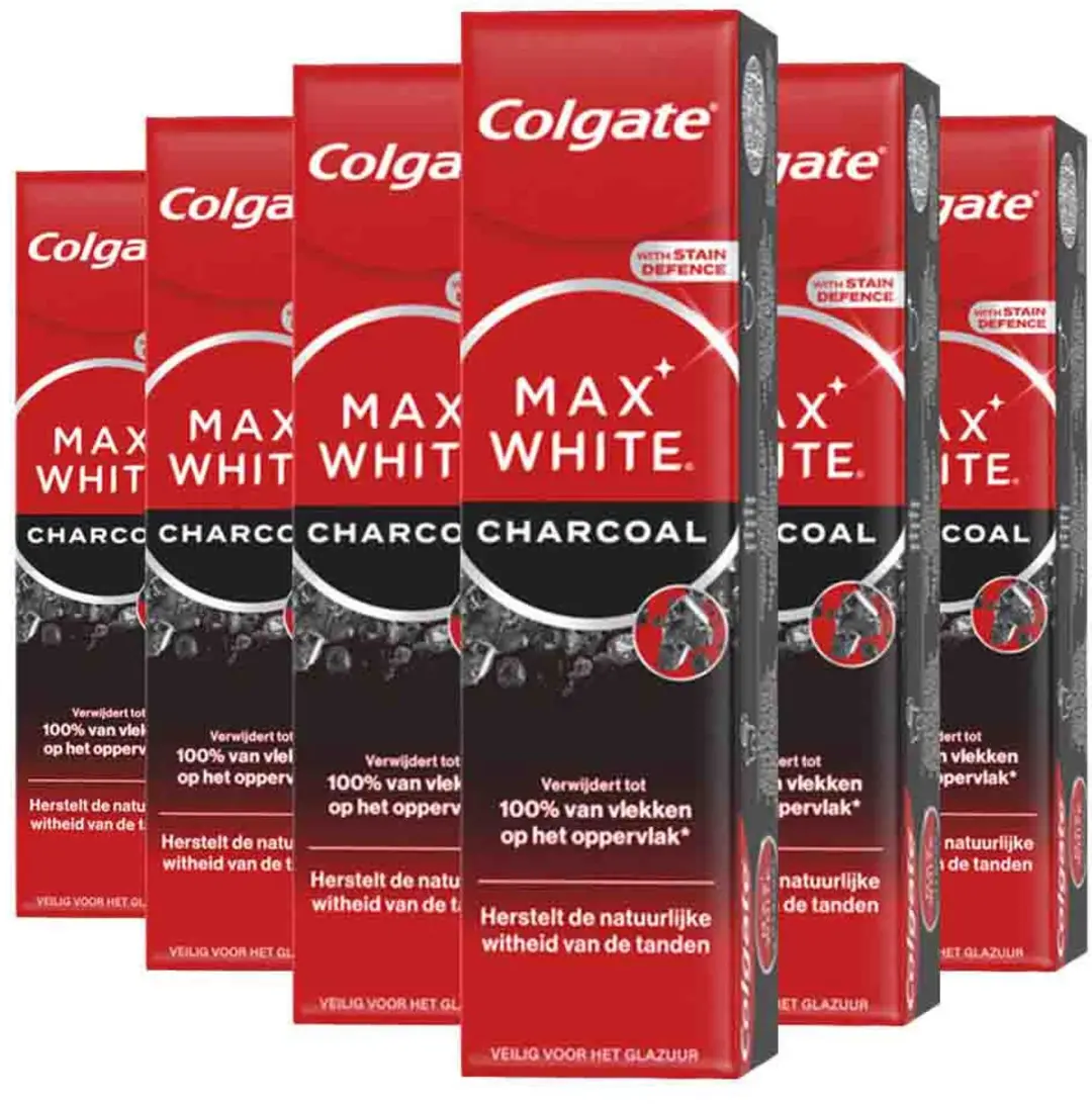 Colgate Max White Active Charcoal Tandpasta 75ml - 6 Stuks