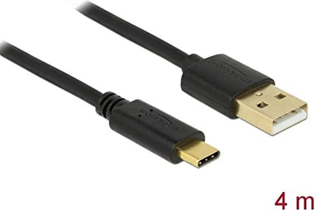 Delock USB-C naar USB-A Kabel 2.0 3A - 4m - Zwart