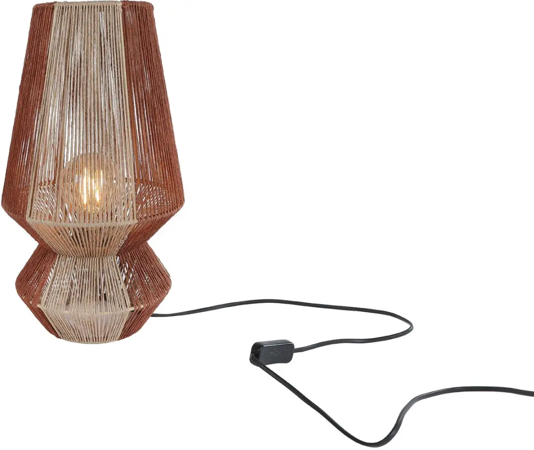 Van Manen Tafellamp Sfeerverlichting - 15W - 23x23x40,5cm - Beige Metaal/Jute