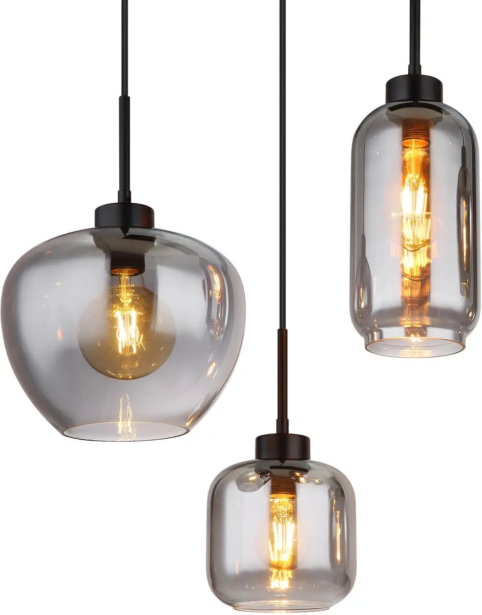 Globo Hanglamp E27 6-punts - Zwart - Smoke glas