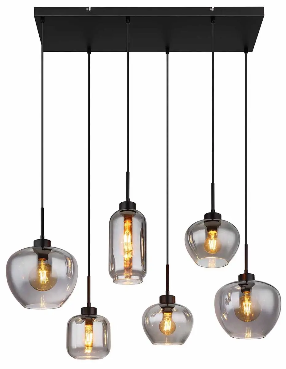 Globo Hanglamp E27 6-punts - Zwart - Smoke glas