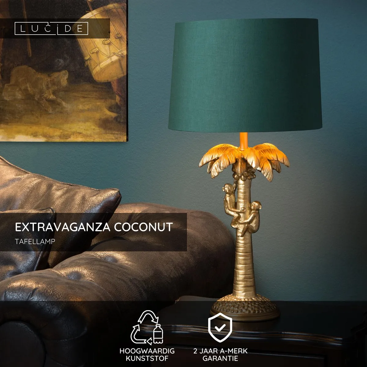 Lucide Extravaganza Coconut Tafellamp - Ø30,5cm - Mat Goud/Messing