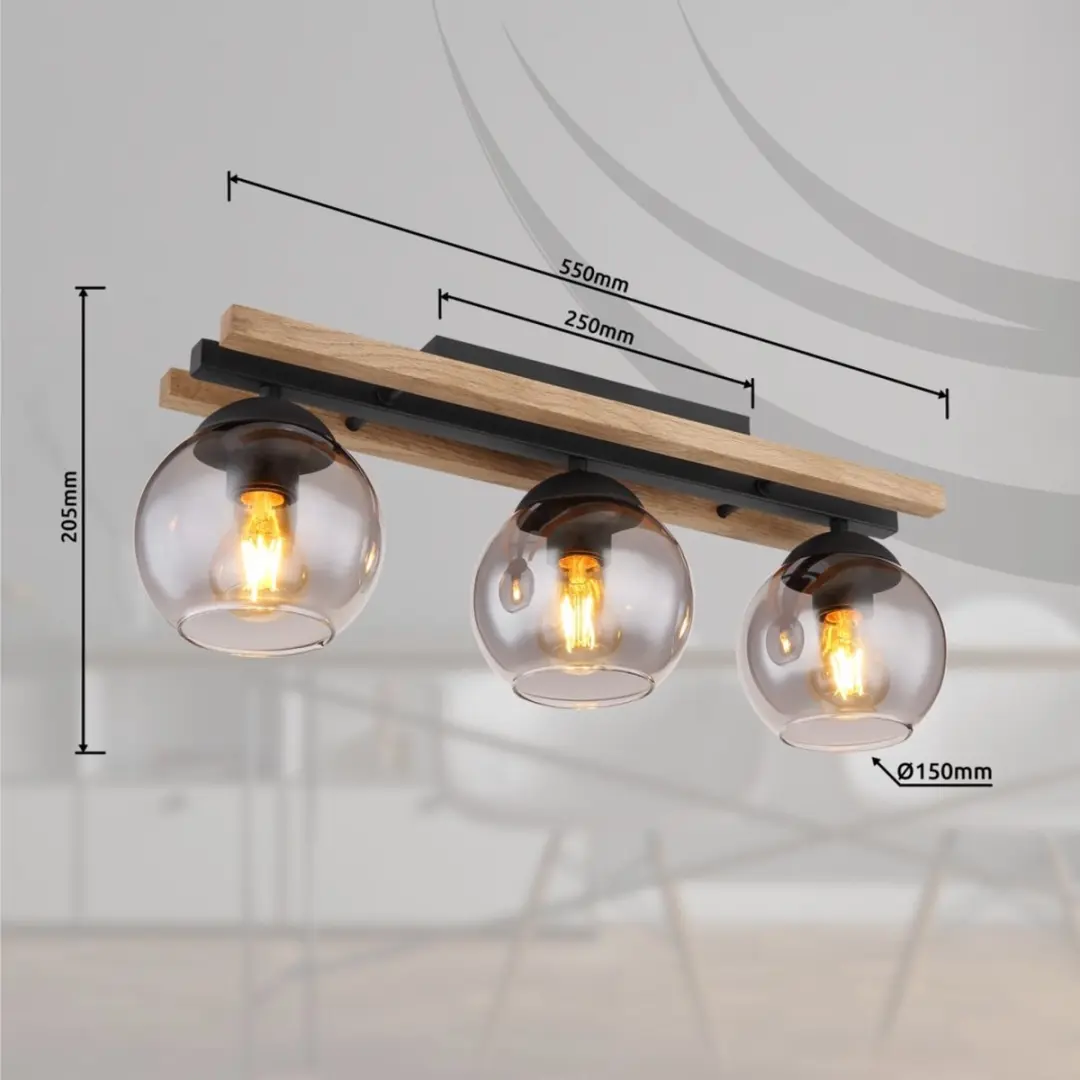 Globo Conni Plafondlamp 3x E27 - 15cm - Zwart - afbeelding 4 van 6
