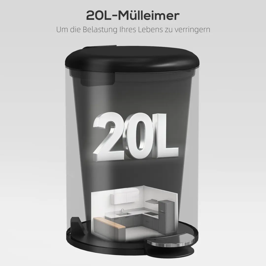 Homcom Vuilnisbak 36L - 30x44cm Zwart - afbeelding 6 van 6