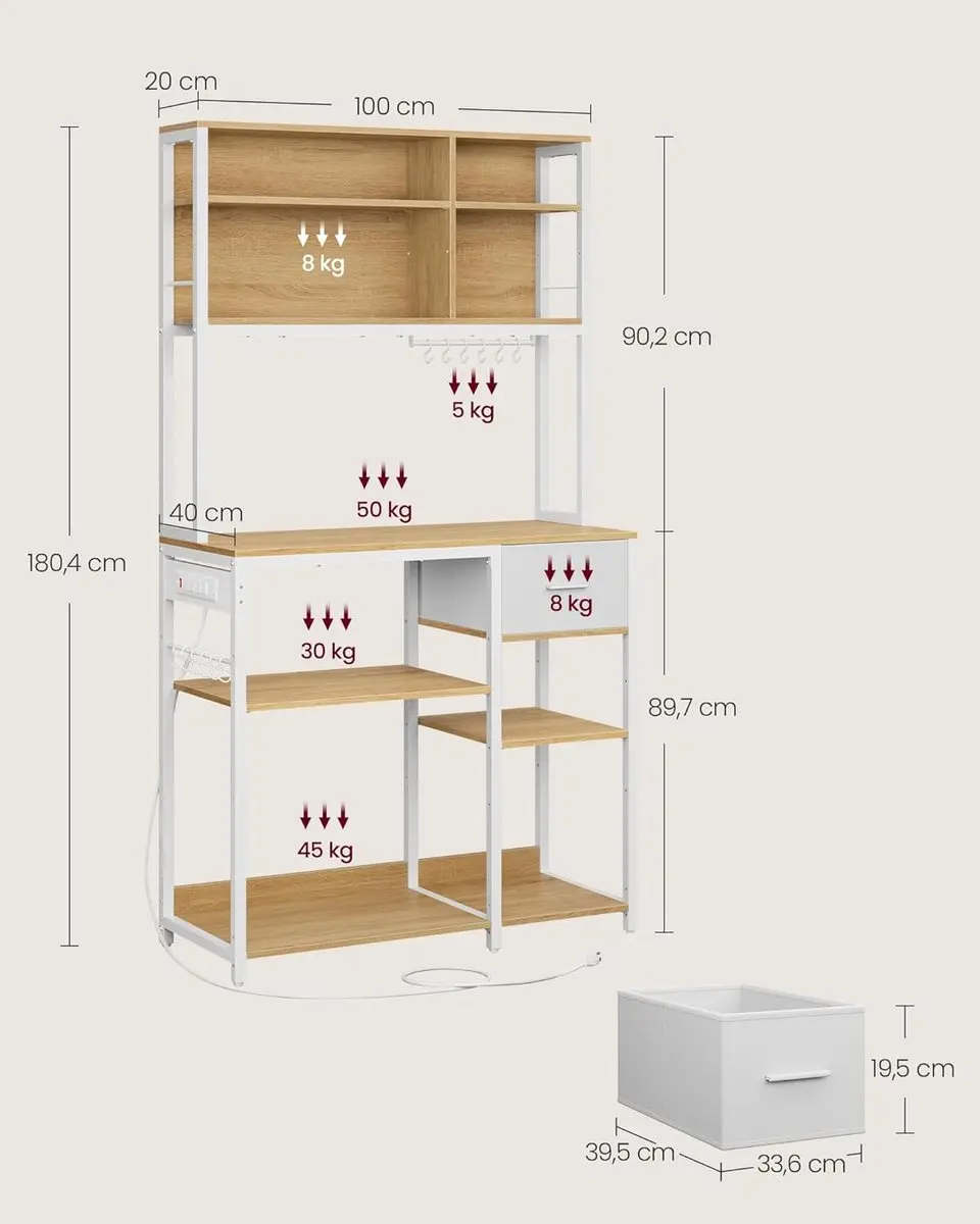 Songmics VASAGLE Keukenplank KKS027Y02 - 4 Legplanken - 40x100x180cm