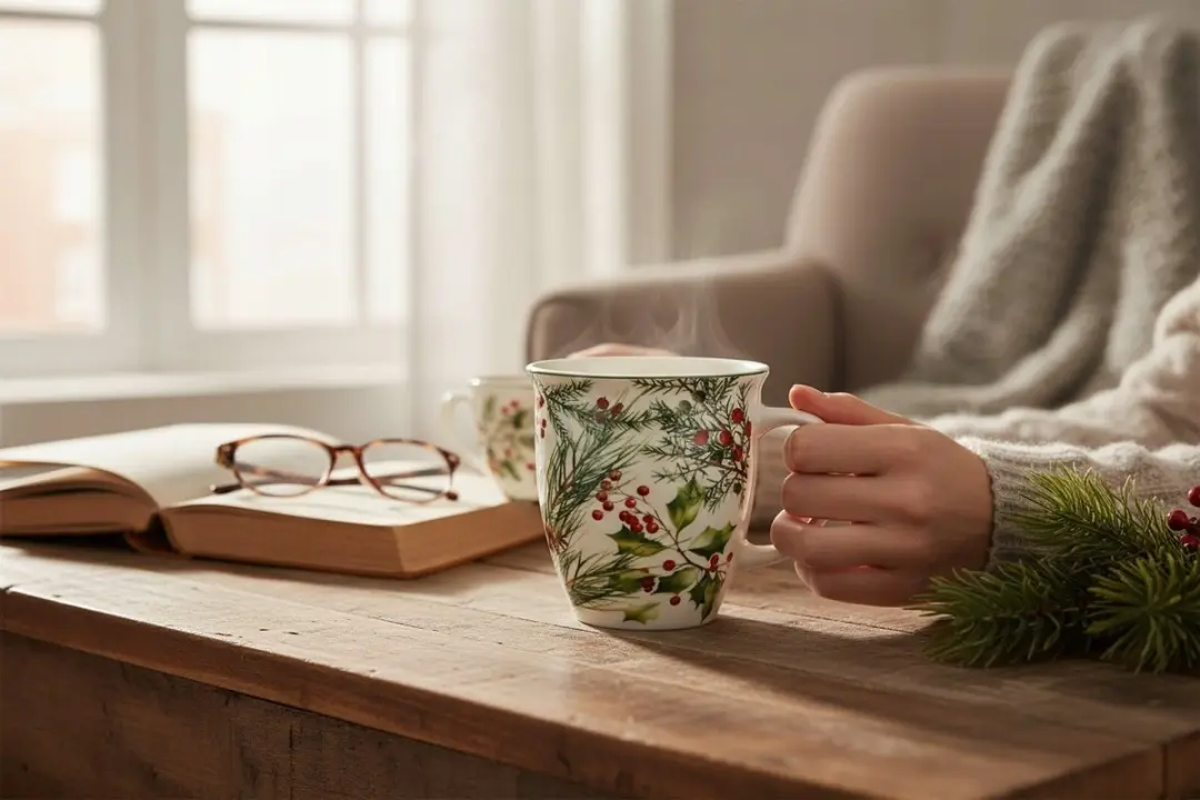 Duo Mok 650ml Kerstblaadjes - Crèmekleurig