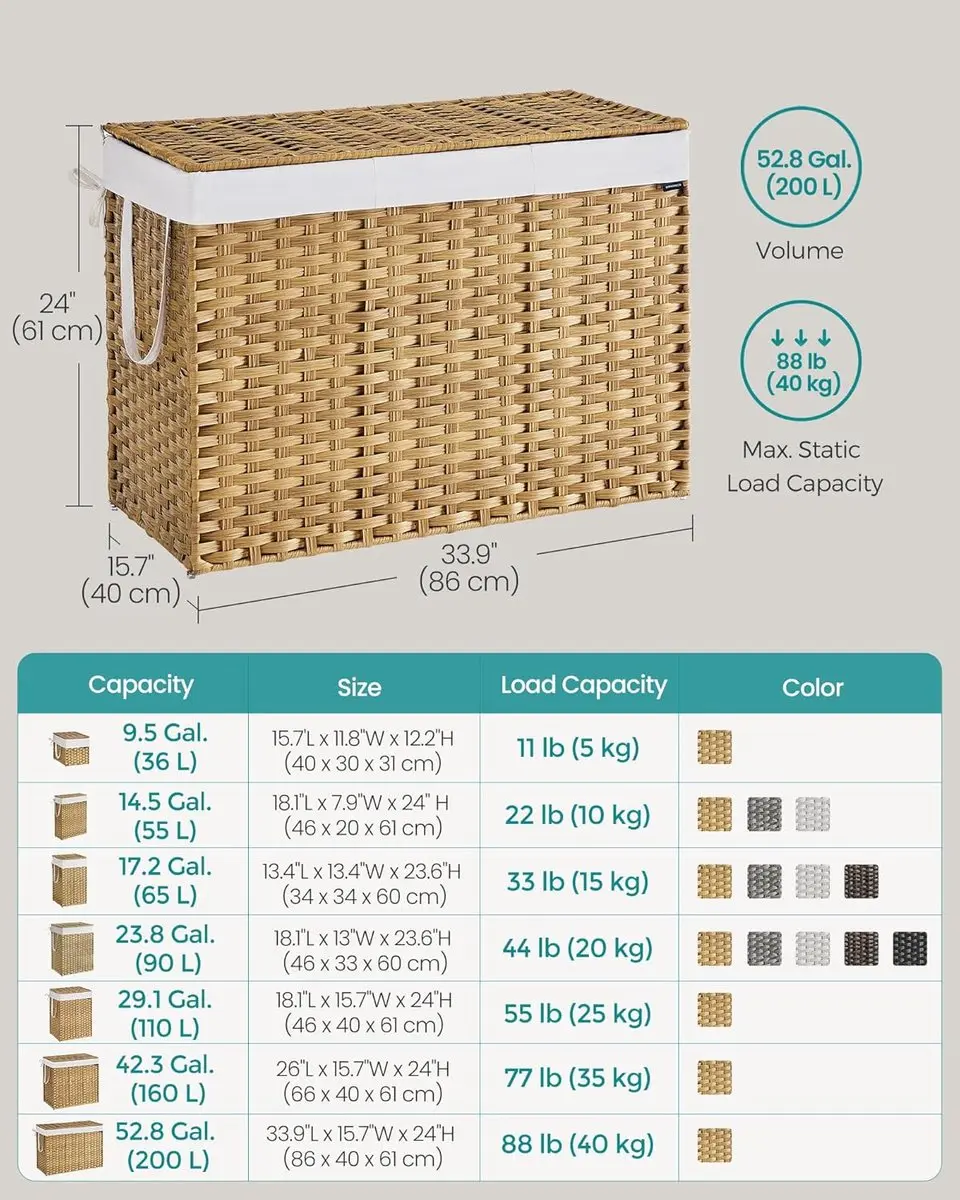 Songmics Wasmand 200L LCB320Y01 - Opvouwbaar - Naturel